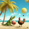 Крокодил и курица играют в мячик